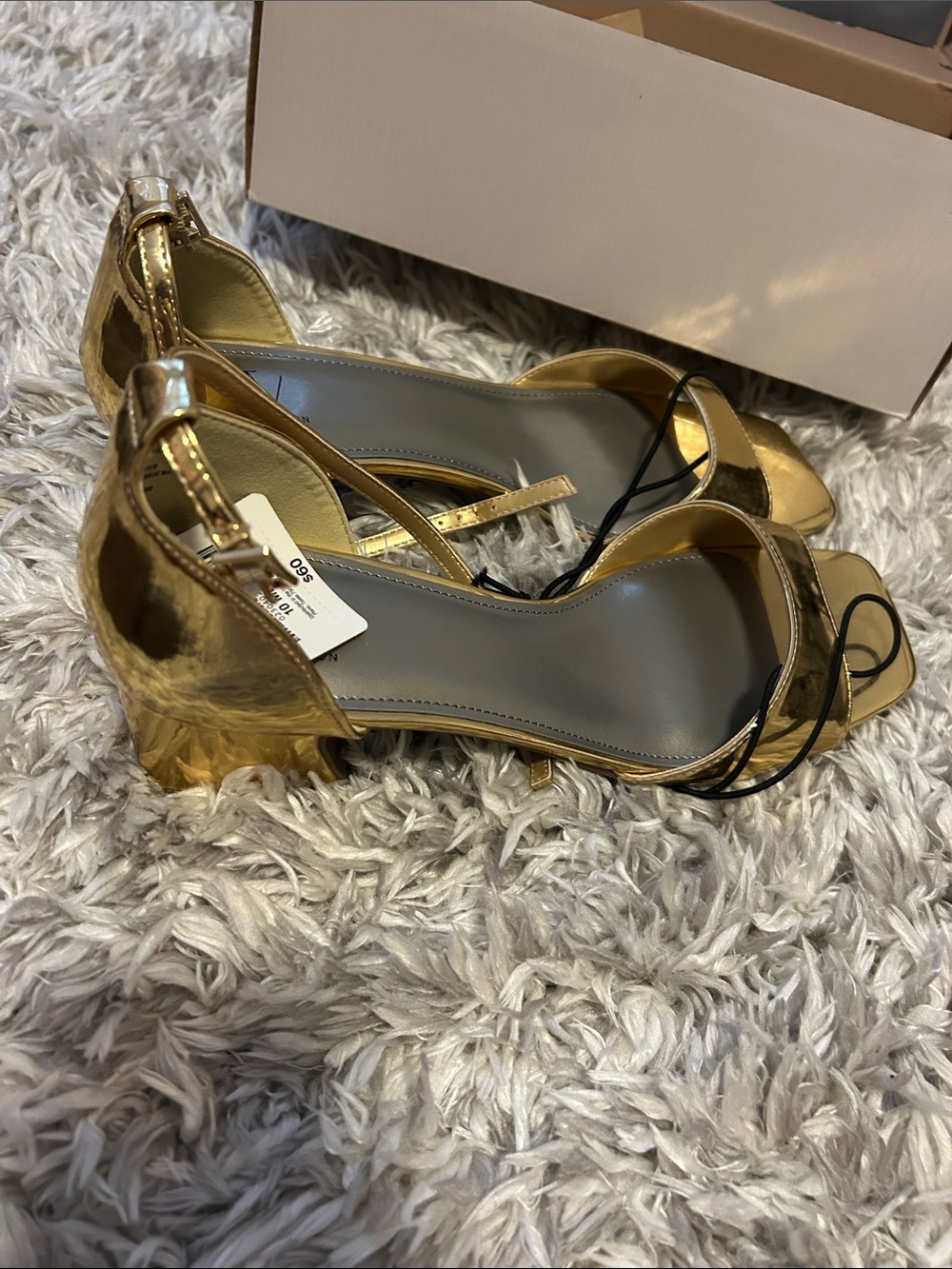 Worthington Gold Metallic Open-Toe Heels with Ankle Strap